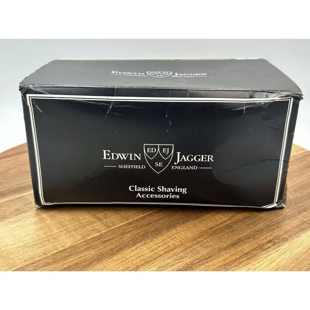 Edwin Jagger Shaving Set Black 3pc w/ Stand Badger Brush Razor Handle & Box